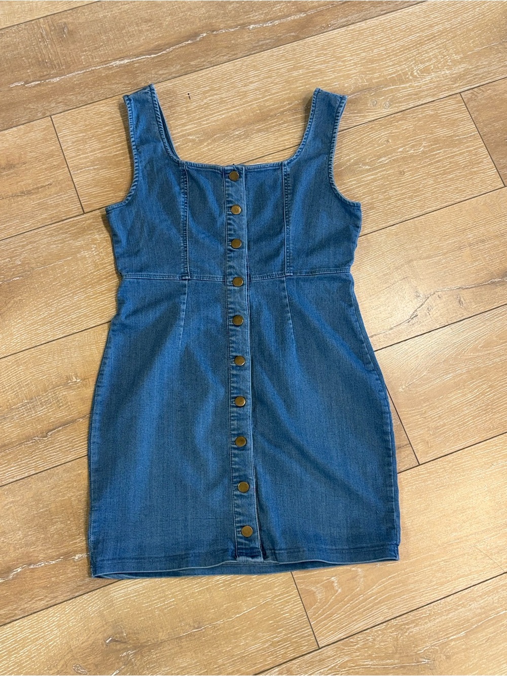 Blashe Denim Button Front Mini Dress XL Stretch Blue Jean Bodycon Sleeveless - Picture 2 of 8